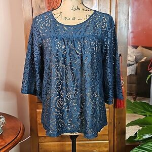 NWT Loft Outlet  Teal Lace Top size Small Petite